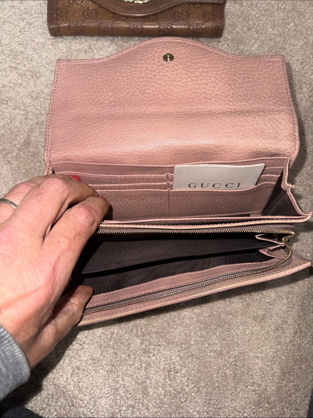 Pick one: Gucci Brown or Dusty Blush Leather Wallets OR Pink YSL Zip wallet - Picture 8 of 16